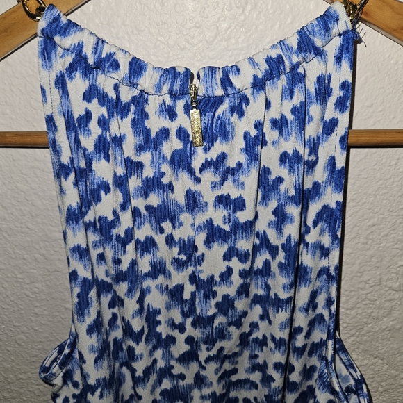 Michael Kors MK Gold Chain Blue Sky Puffy Clouds Midi Dress M NWOT - Picture 6 of 8